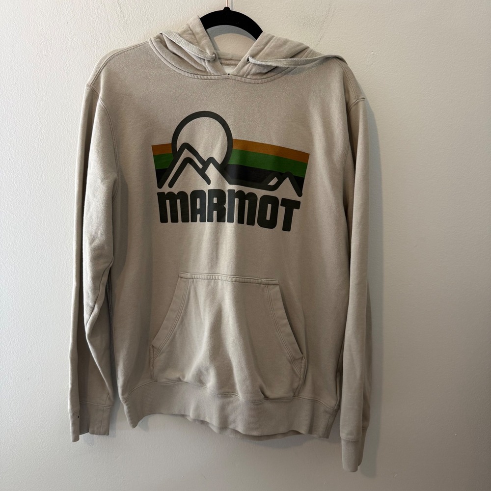 Marmot Mountain Works Mens‎ Tan Graphic Pullover Hoodie M13635 Beige Medium